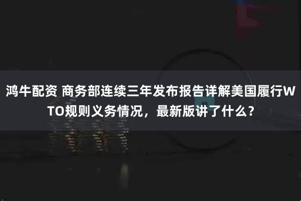鸿牛配资 商务部连续三年发布报告详解美国履行WTO规则义务情况,最新版讲了什么?